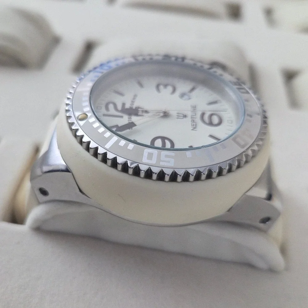 Swiss Legend Neptune White Silicone Silver Dial Swiss Quartz Mens Watch 10ATM